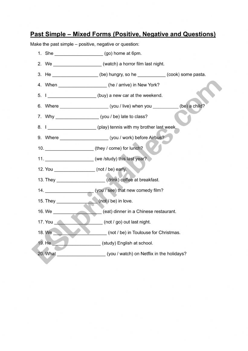 Past Simple - Mixed Forms To Be AND Other Verbs