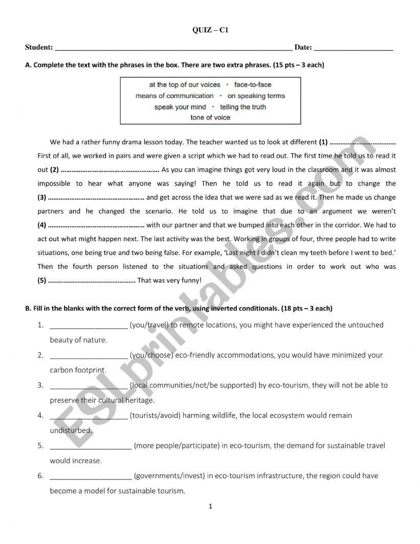 C1 - structure and vocabulary worksheet