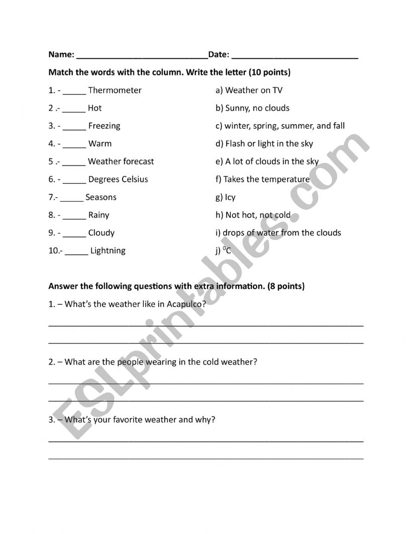 Exam worksheet