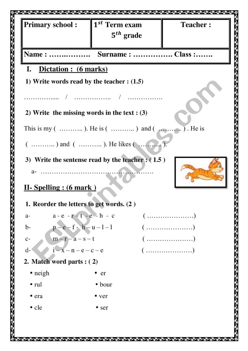 5th grade exam worksheet