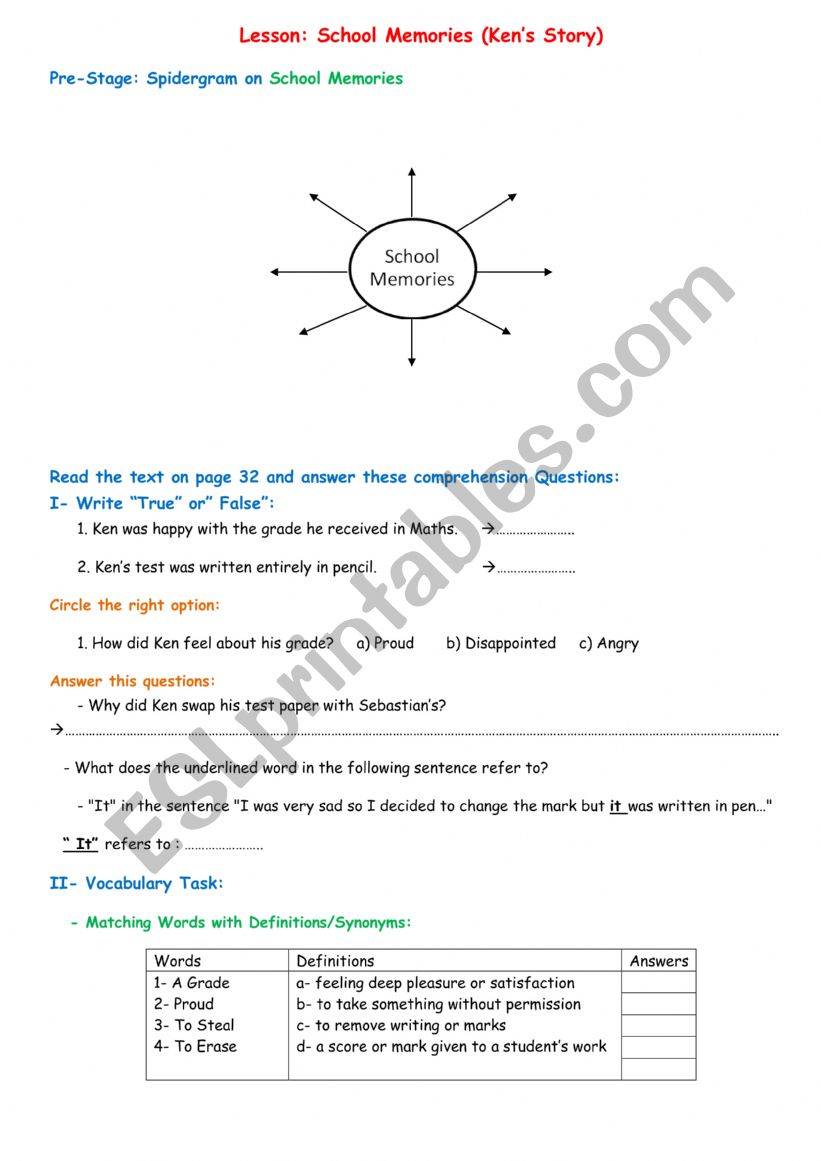 school memories worksheet