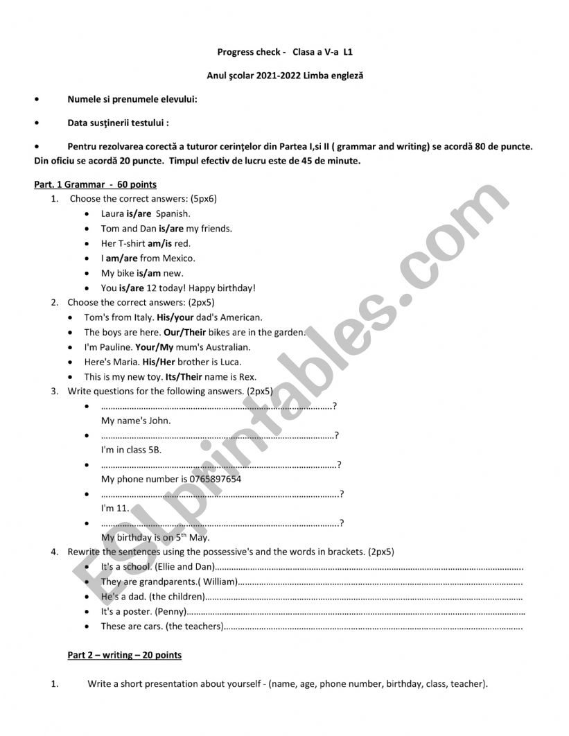 TEST worksheet