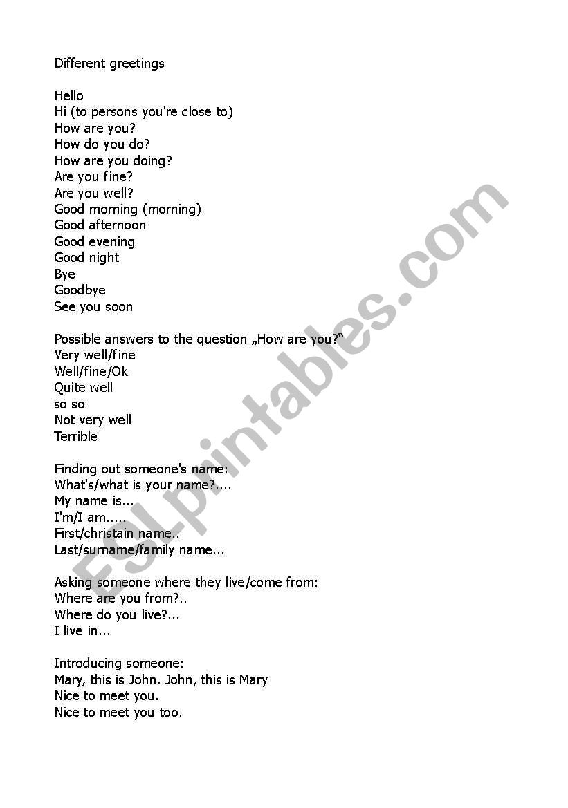 First english lesson worksheet