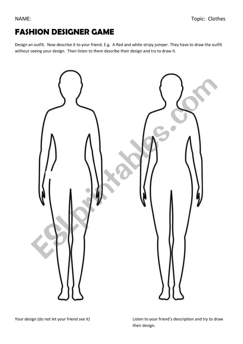Fashion Designer Game worksheet
