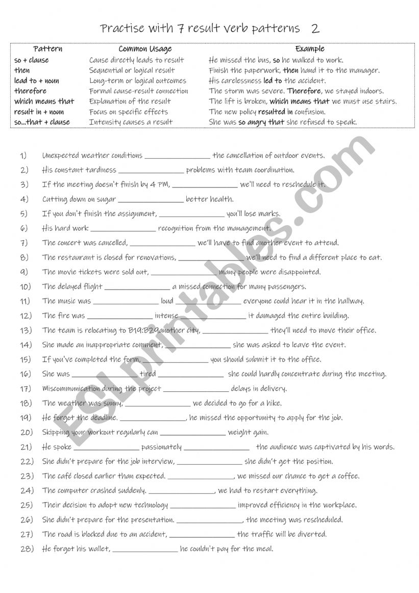 B1-B2 Practise with 7 result verb patterns  2