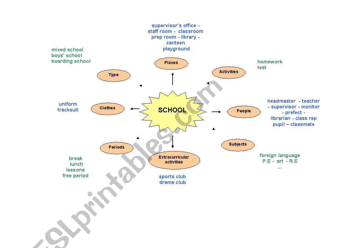 vocabulary on school worksheet