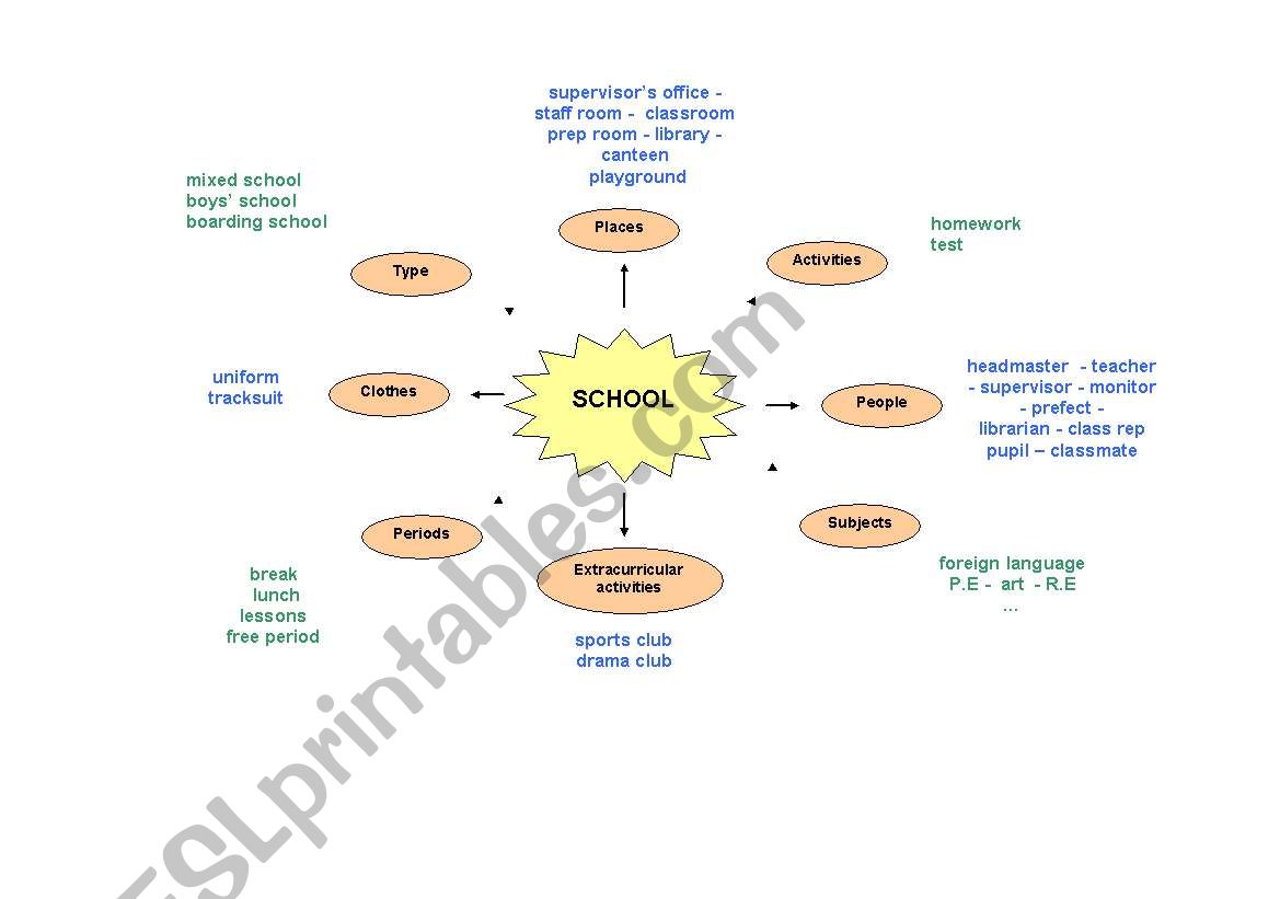 vocabulary on school worksheet