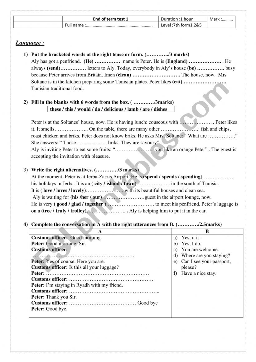 End of term test 1 (7th grade)