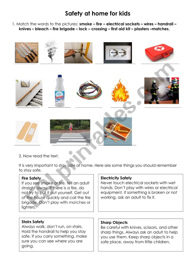 Safety at home for kids worksheet