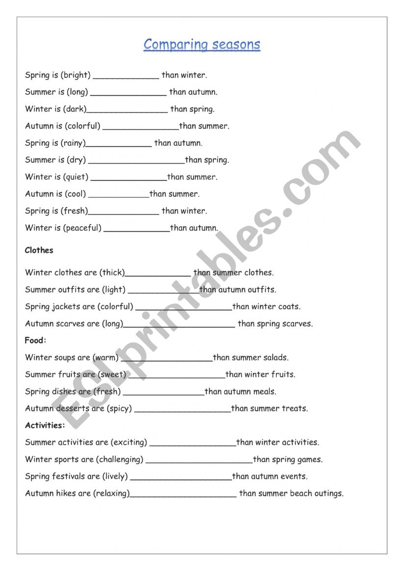 comparaing seaons (6th form unit 3)