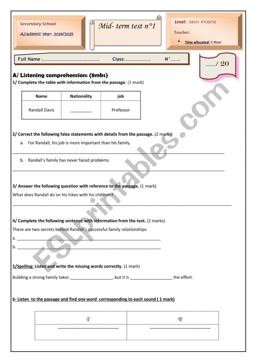 3rd form Mid Term Test 1 listening, language , script and audio link