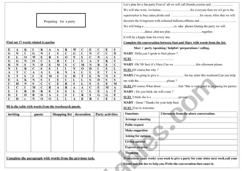 8 th form module 3 lesson 1 preparing for a party