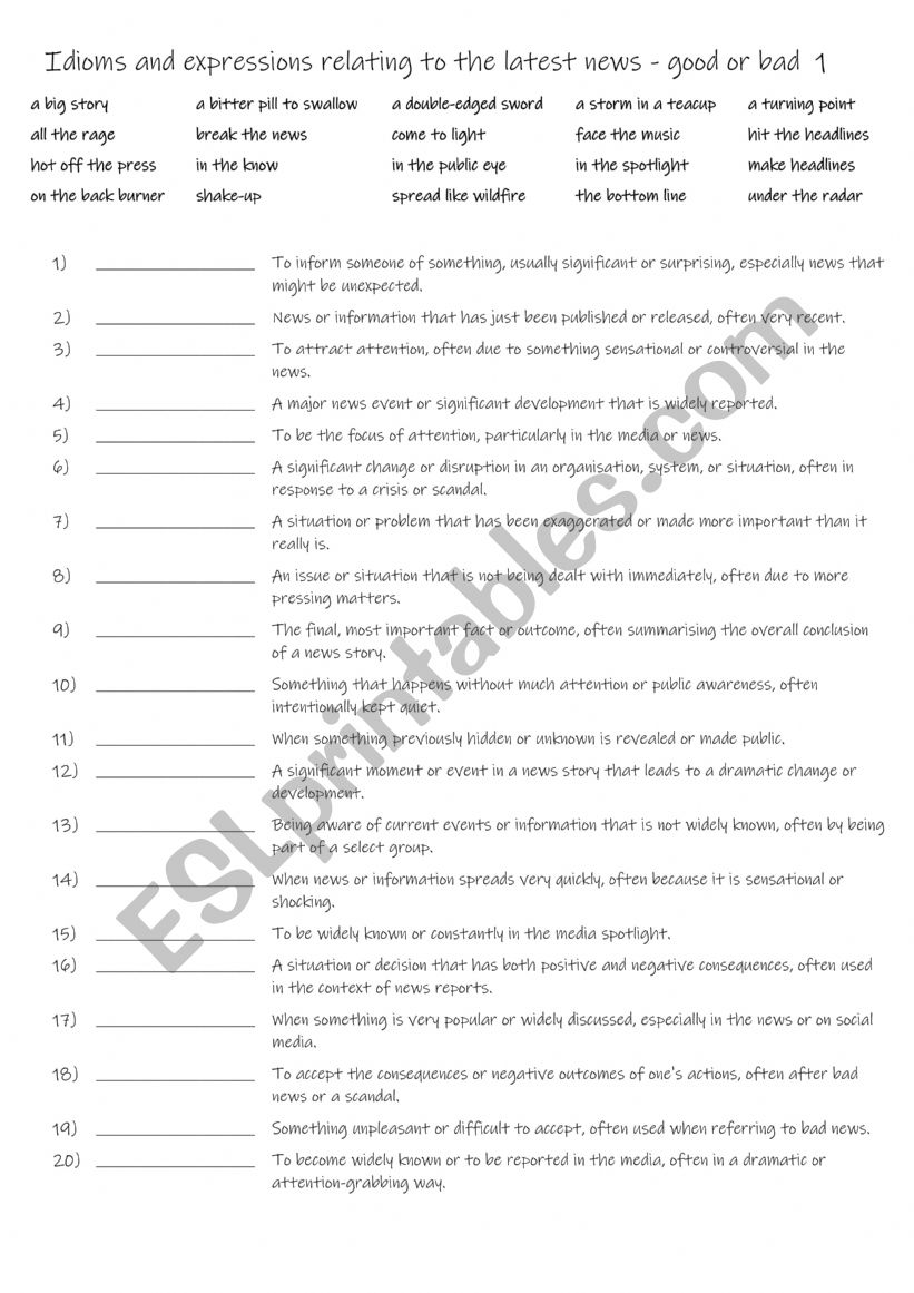 B1+-C1 Idioms and expressions relating to the latest news - good or bad  1