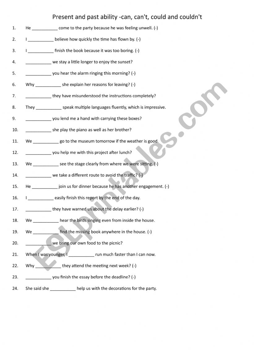 Present and past ability -can, canÃ¯Â¿Â½t, could and couldnÃ¯Â¿Â½t 1