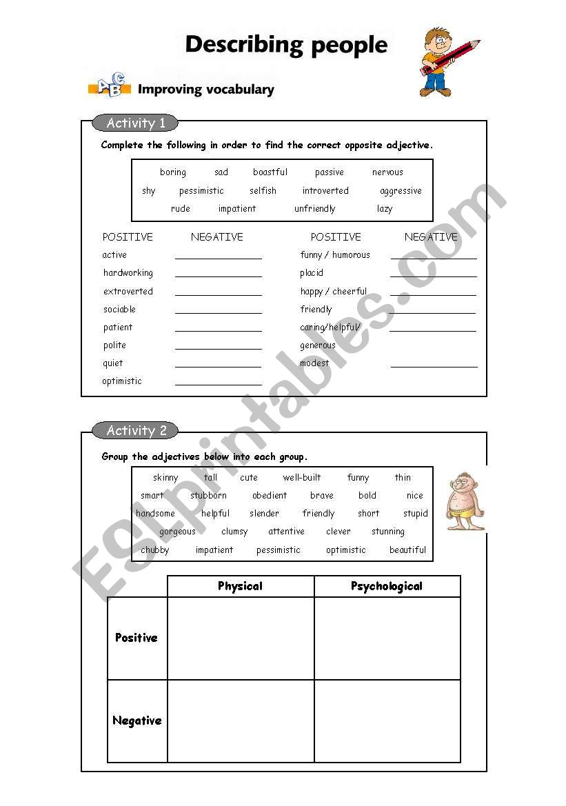 describing poeples worksheet