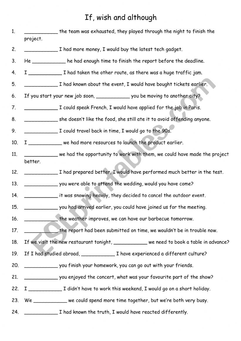 If, wish and although 2 worksheet If, wish and although 2 worksheet