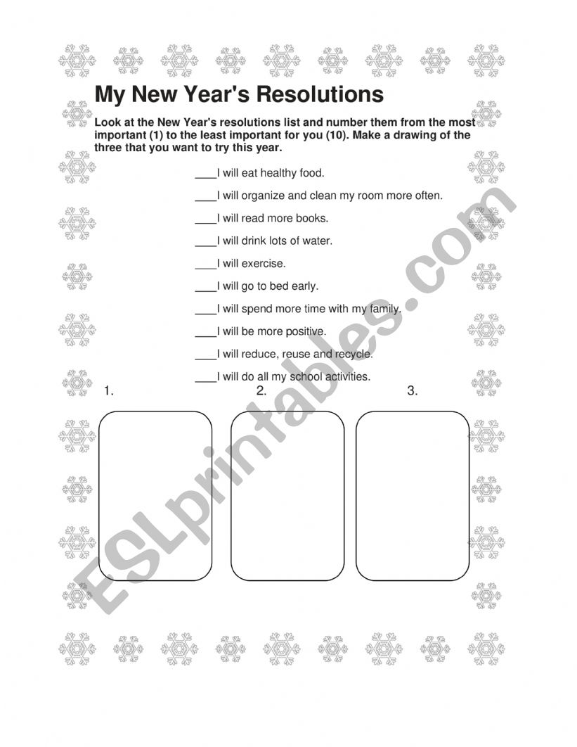 my new year´s resolutions  worksheet