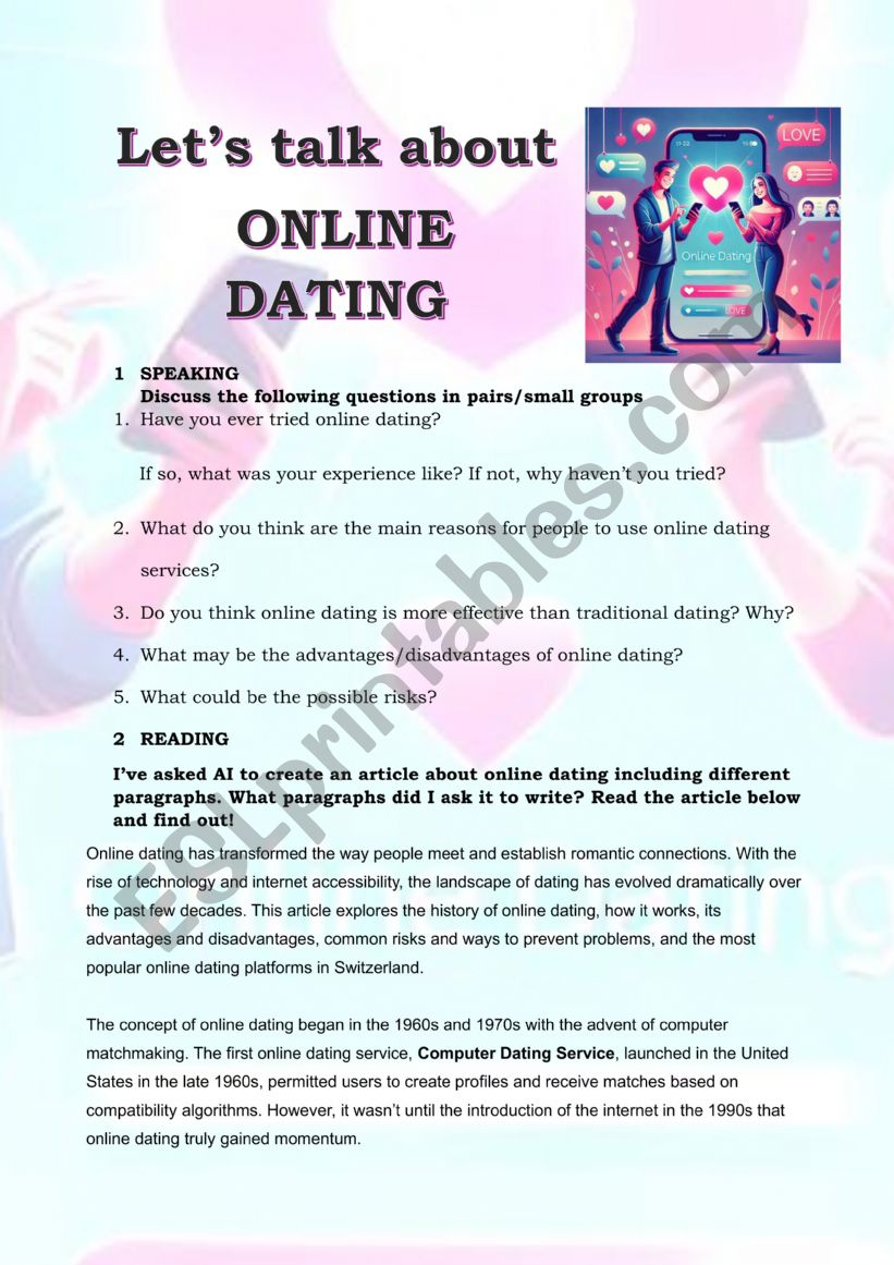Online Dating worksheet