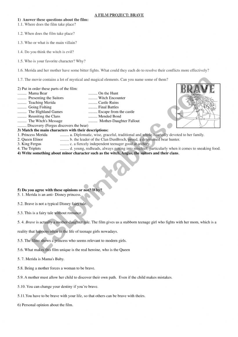 Brave worksheet