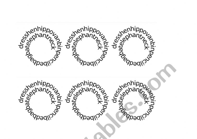 Word Spiral with short words containing vowels e i o 