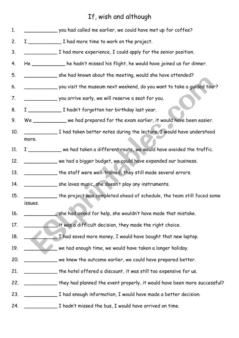 If, wish and although 3 worksheet If, wish and although 3 worksheet