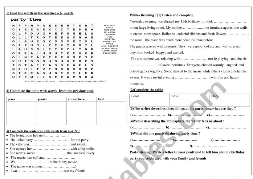 the party is on worksheet