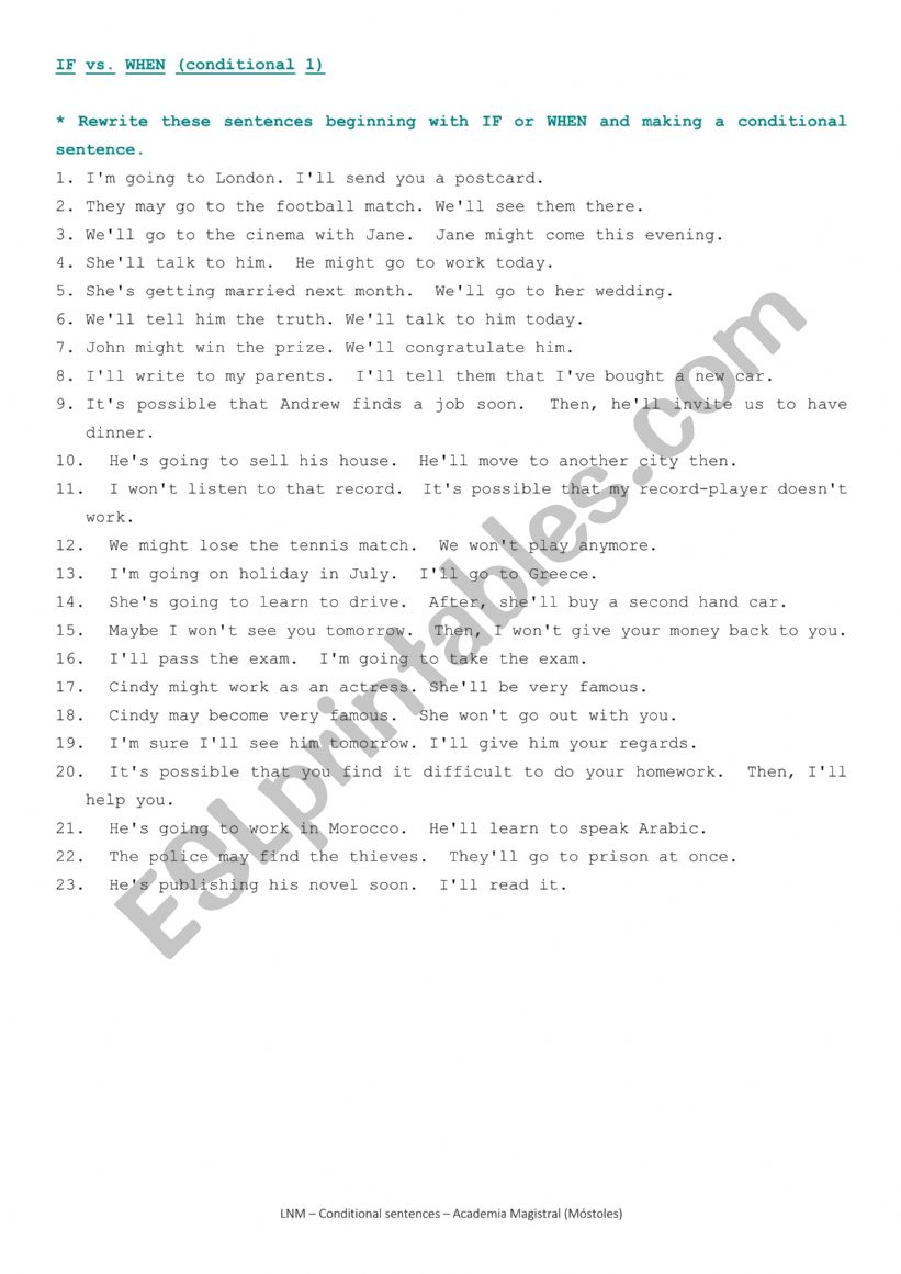 Conditional sentences 1 worksheet