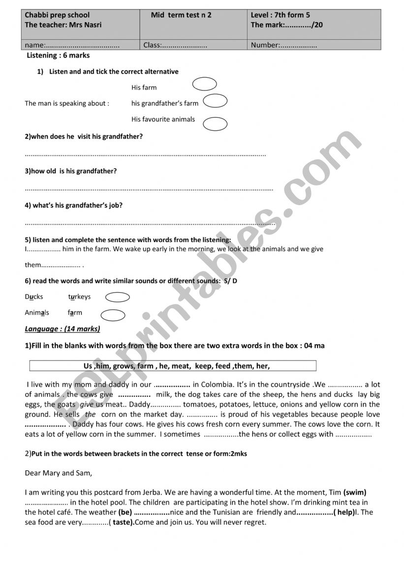 mid term test n2  worksheet