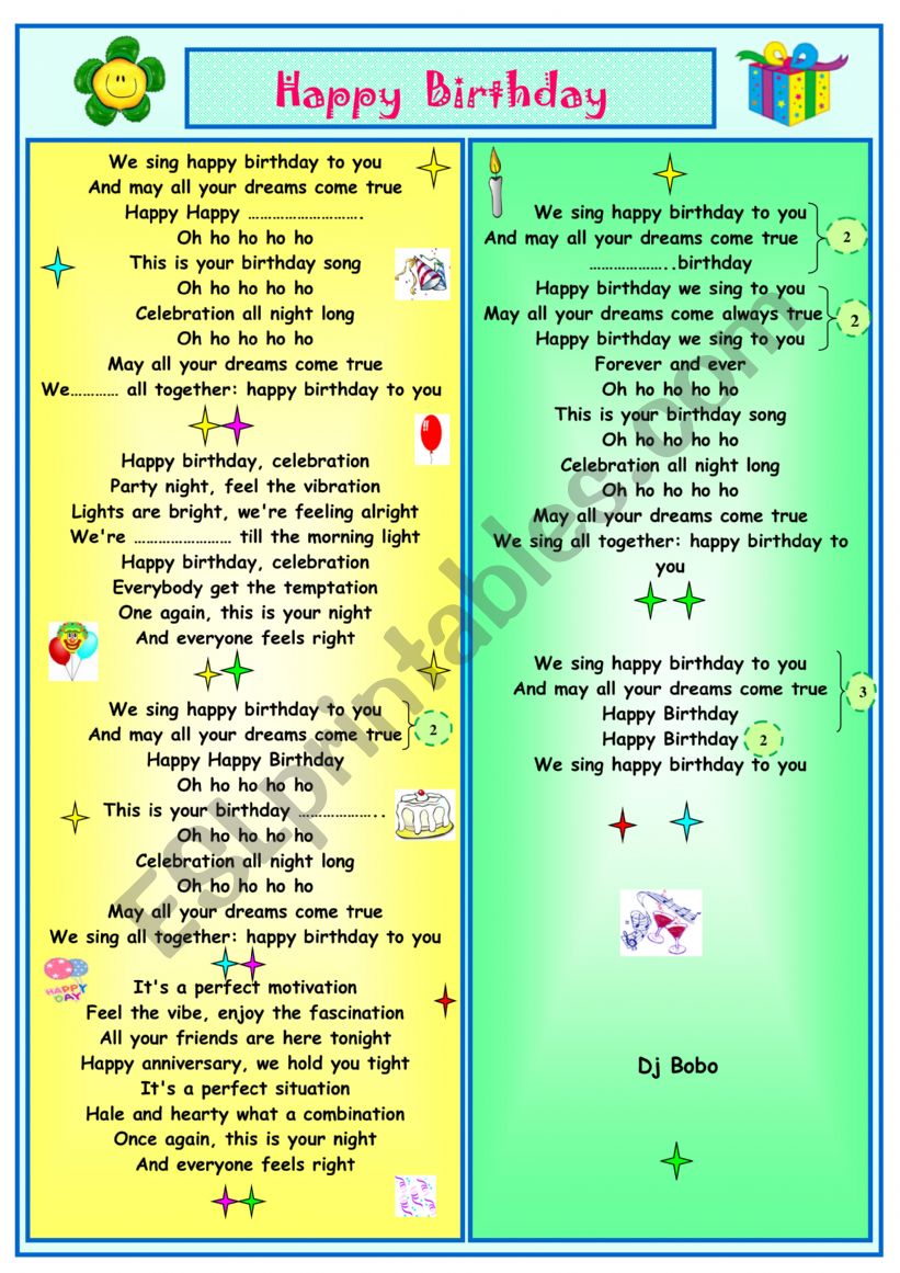 SONG worksheet
