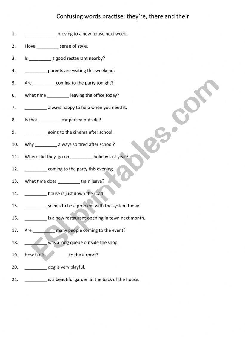 Confusing words practise theyre, there and their 1