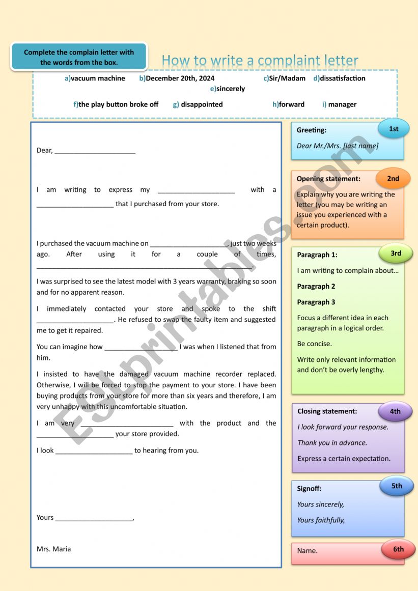 How to write a complaint letter