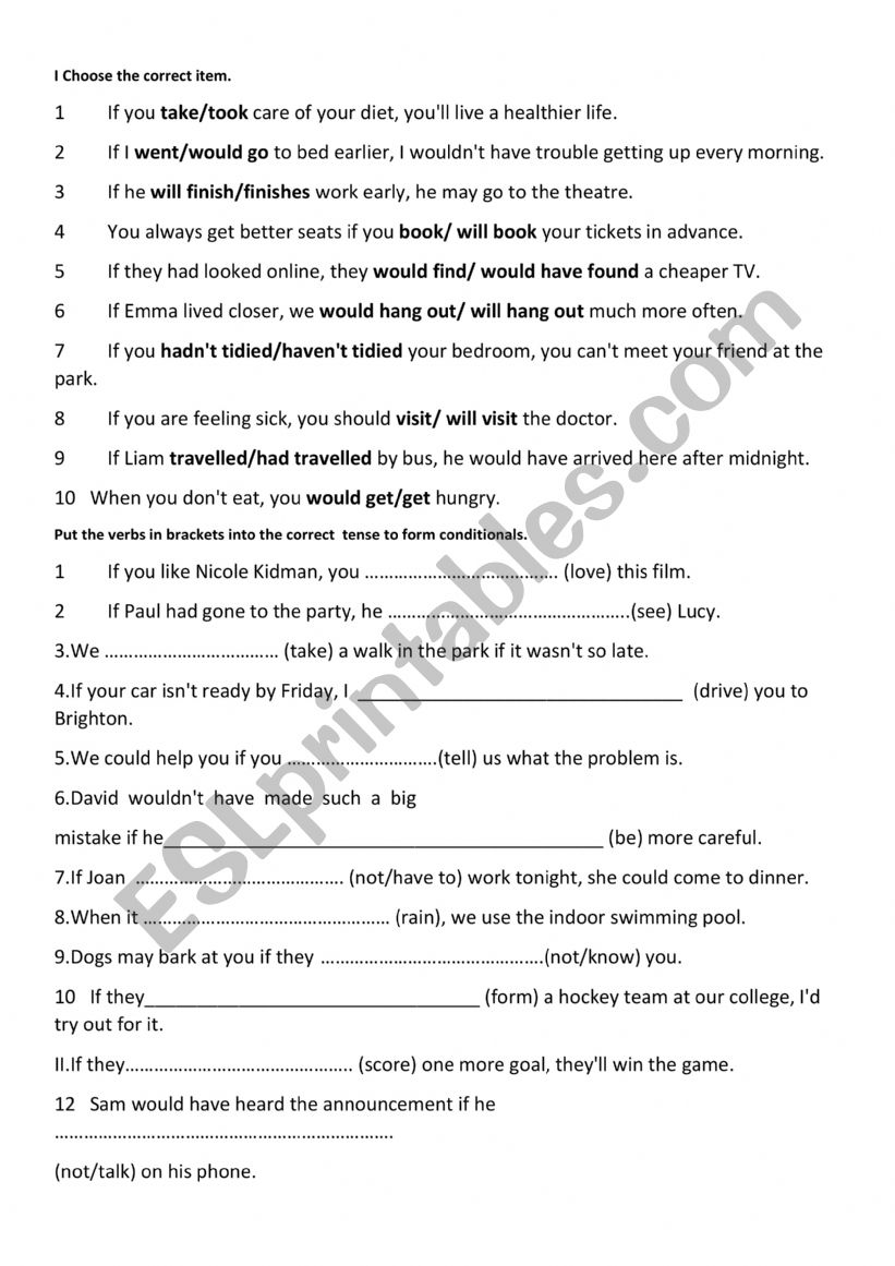 Conditionals worksheet