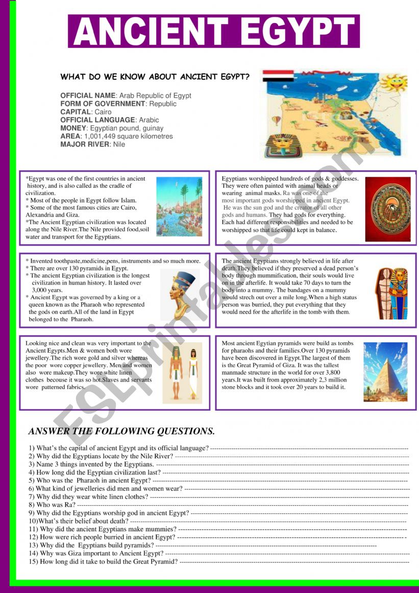 THE ANCIENT EGYPT worksheet
