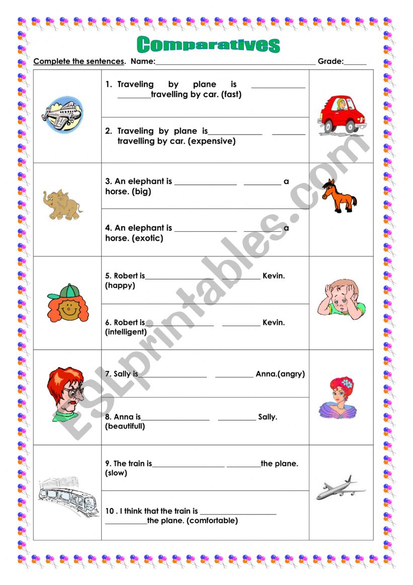 Comparatives of superiority worksheet