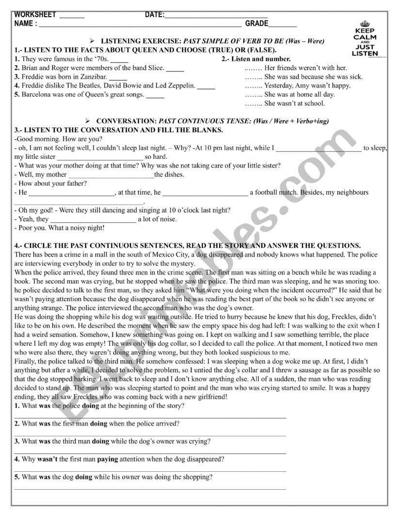 PAST CONTINUOUOS WORKSHEET worksheet