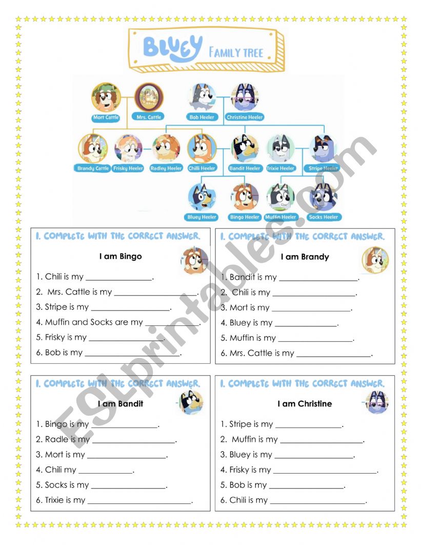 Family Members Bluey worksheet