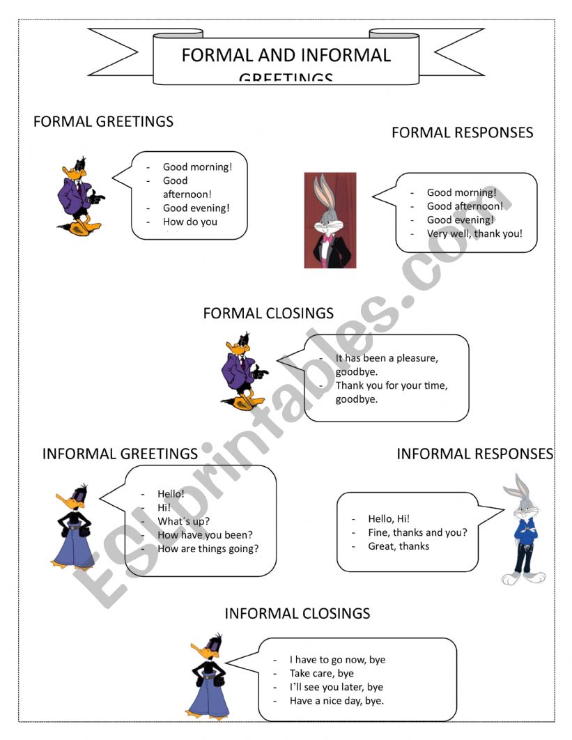 Formal and Informal Greetings worksheet