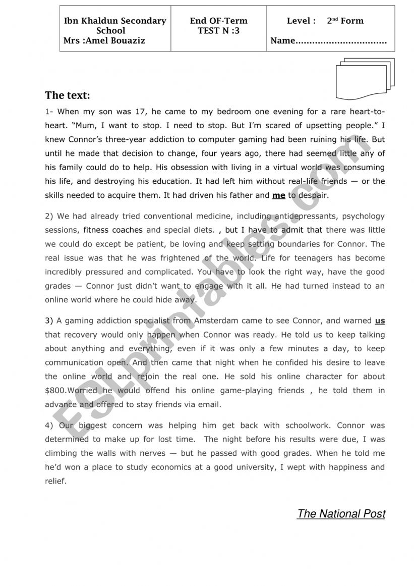end term test 3 worksheet