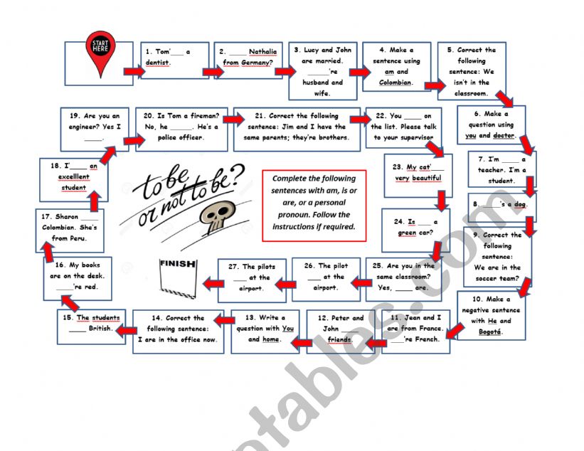 Verb to be board game worksheet