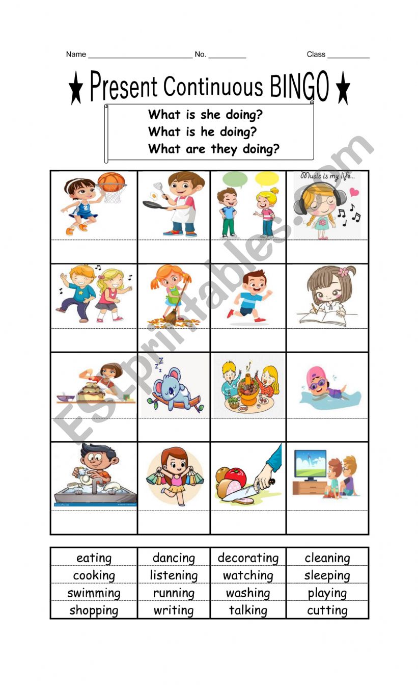 Present Continuous BINGO suitable for Elementary to Intermediate. (Editable)
