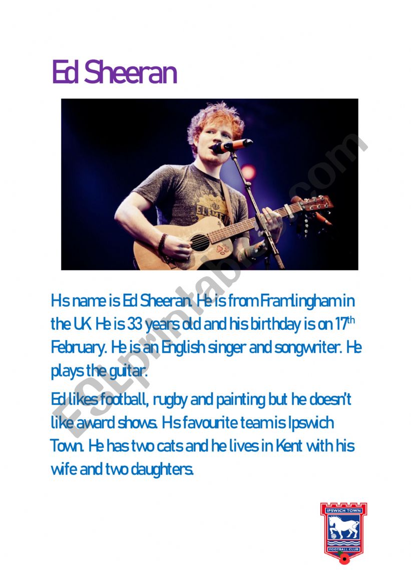 Ed Sheeran Fact file with questions