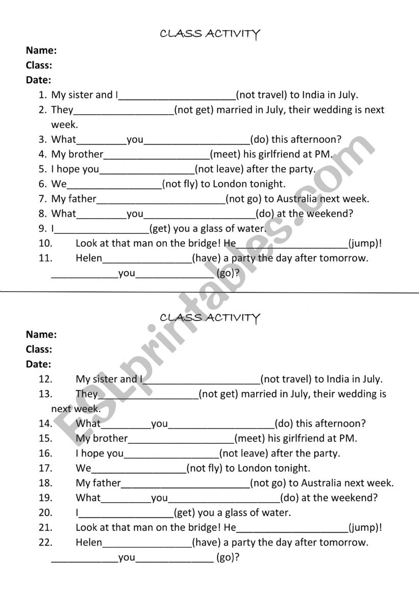 Will vs Going to worksheet