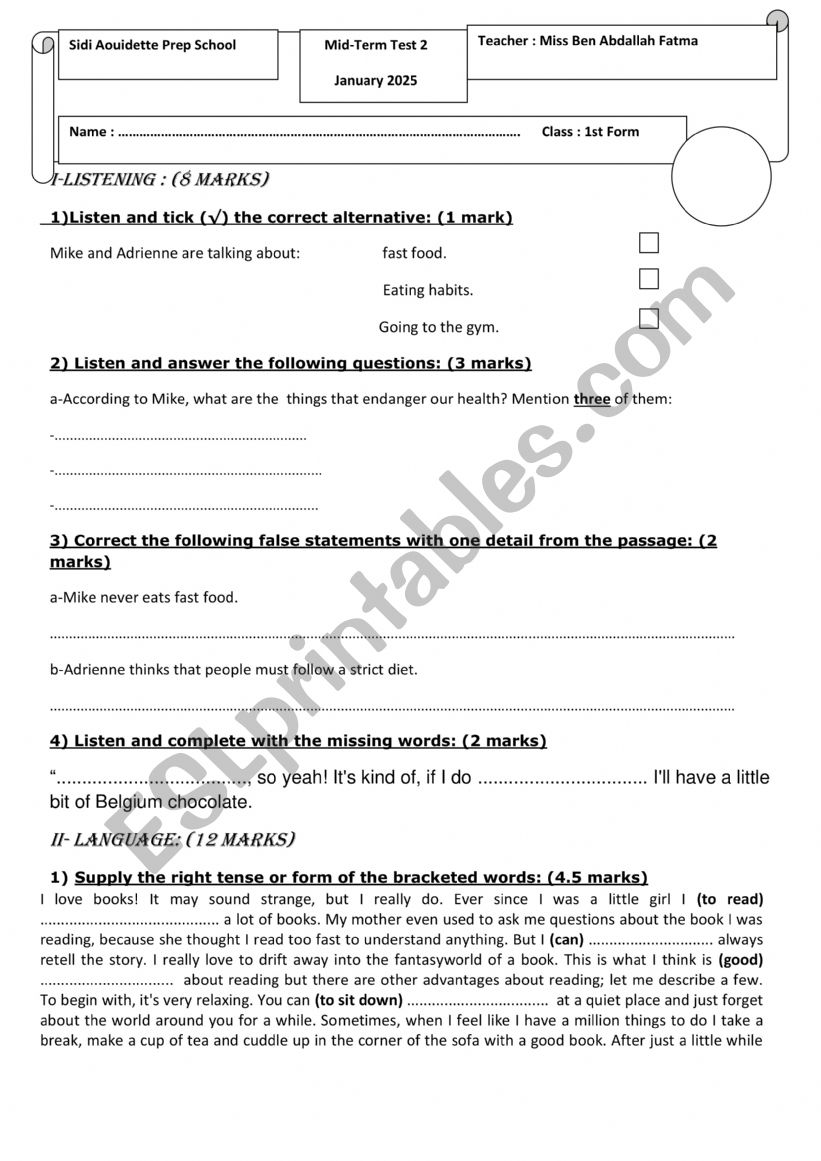 mid term test 2 worksheet