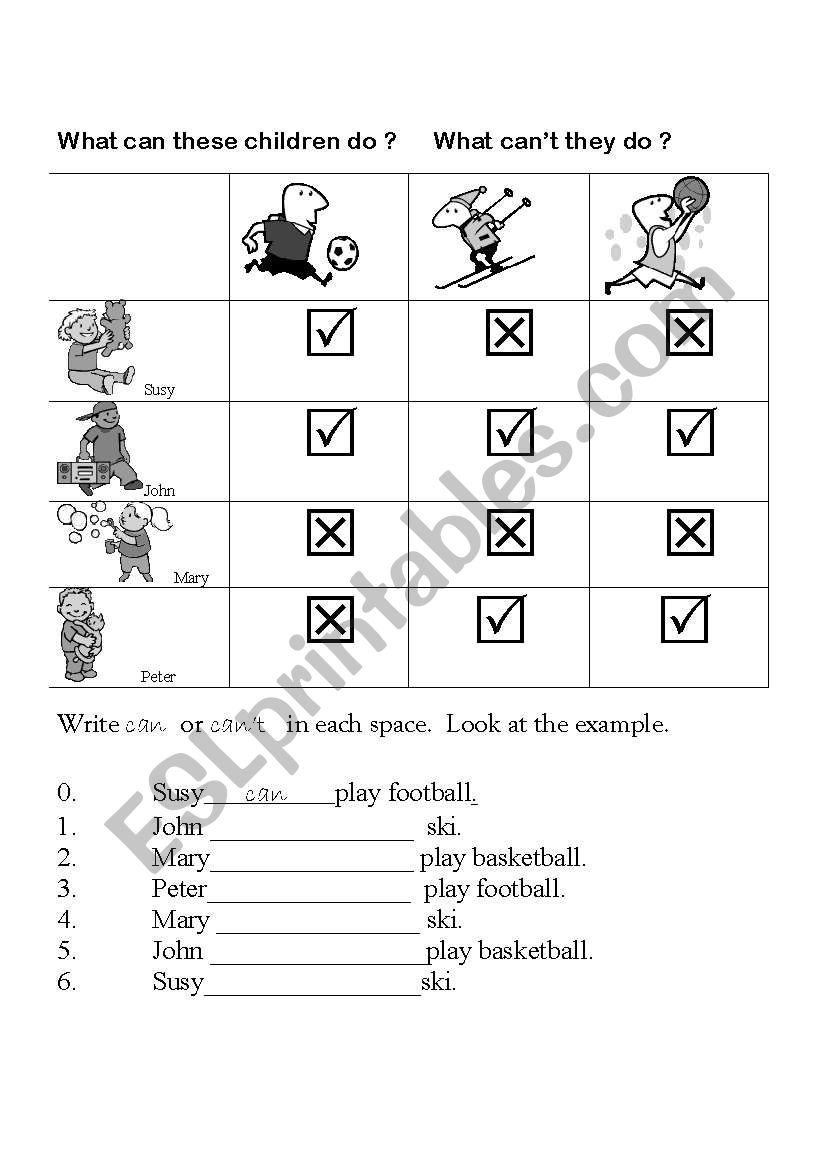 Can / CanÂ´t worksheet