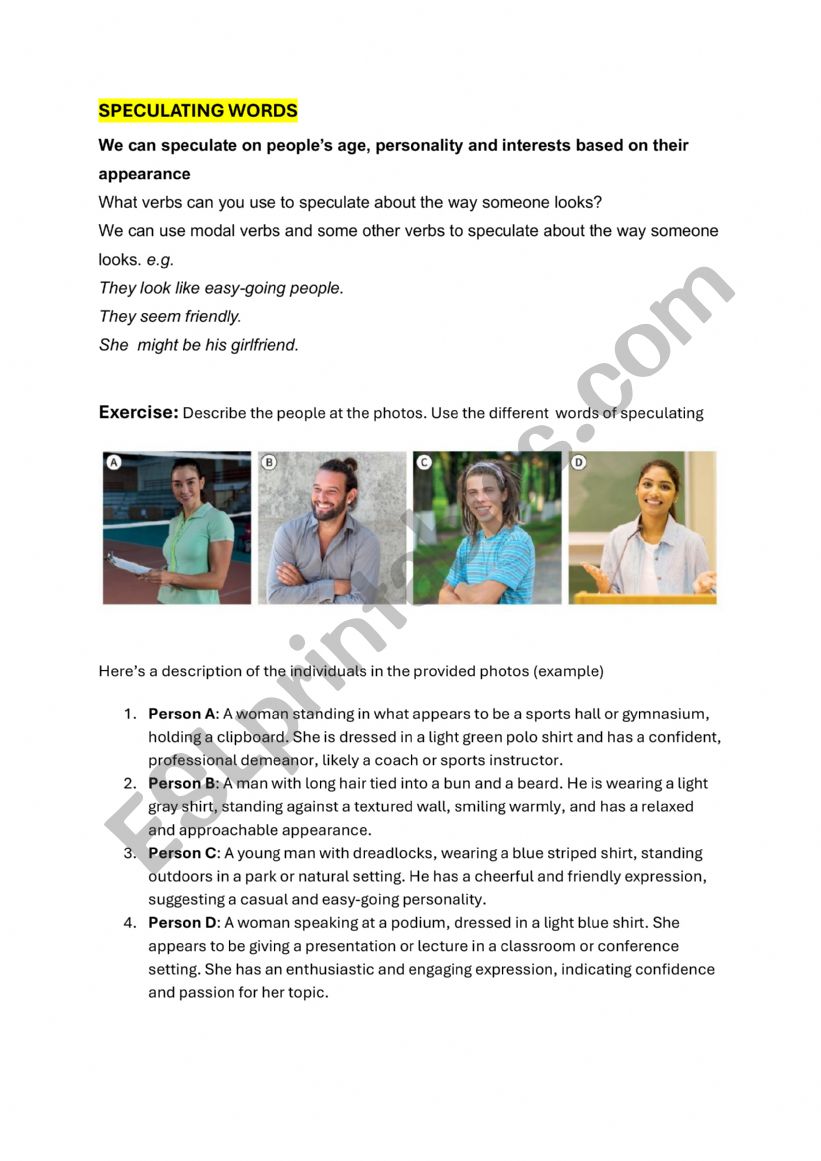 Speculating Words worksheet