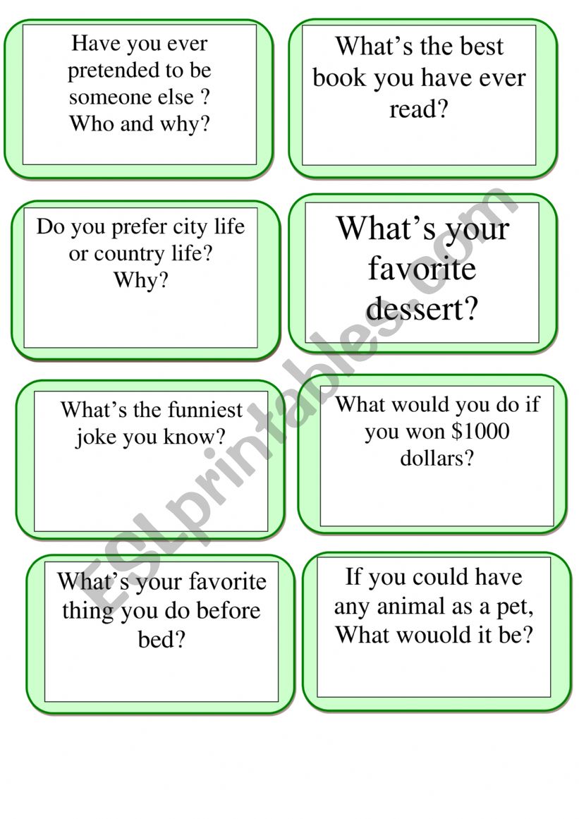 Speaking cards worksheet