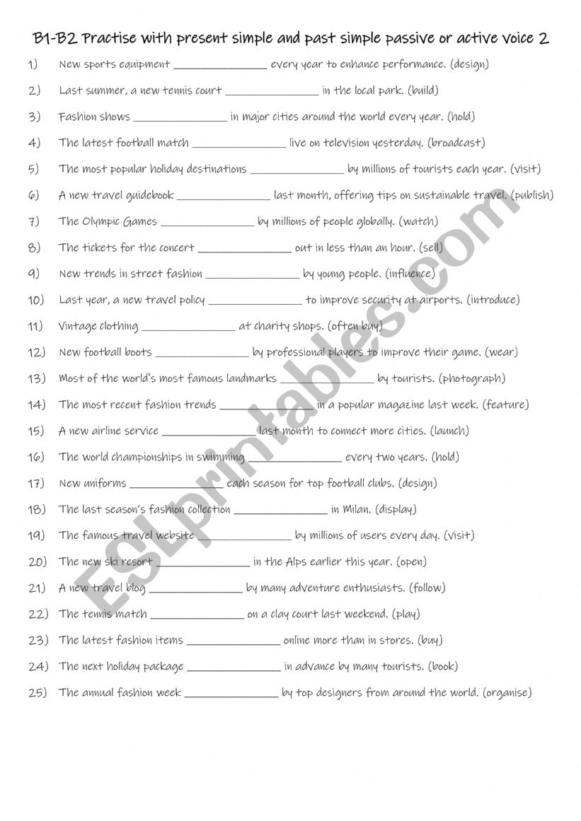 B1-B2 Practise with present simple and past simple passive or active voice 2