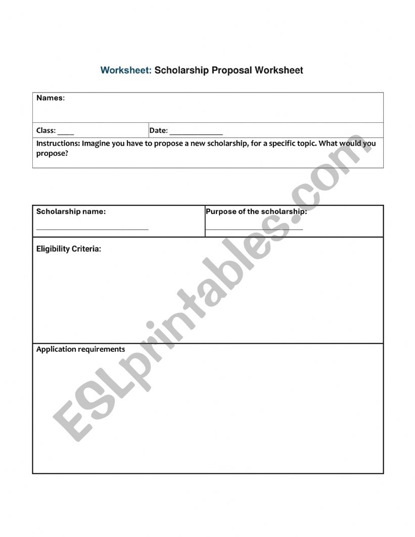 Writing task on scholarships worksheet