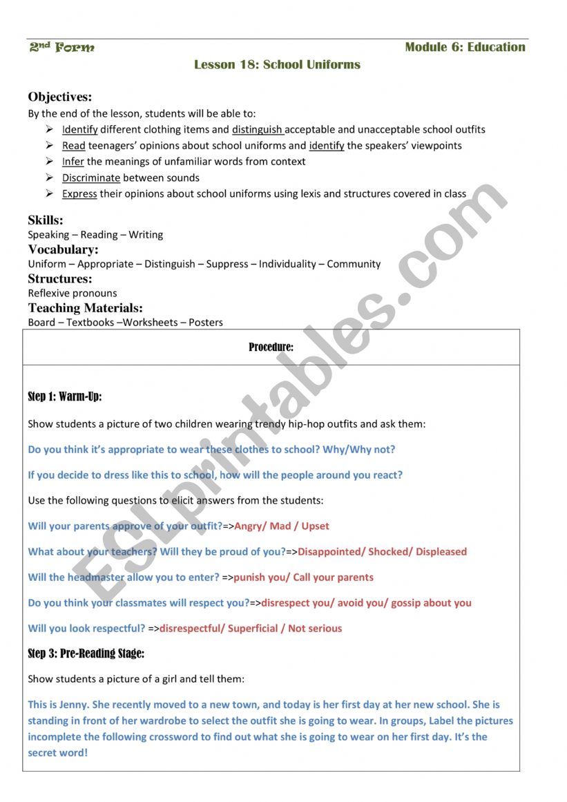 school uniform worksheet