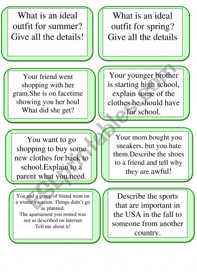 Advance speaking cards 2 worksheet